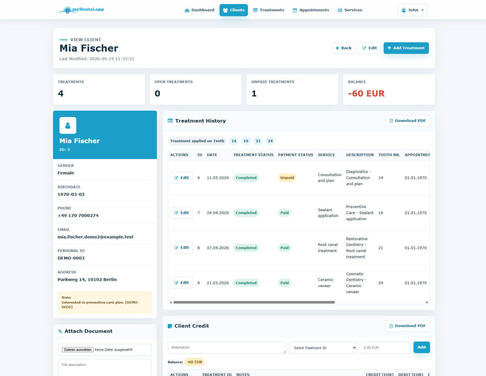 Patient records in dental.365soft.de