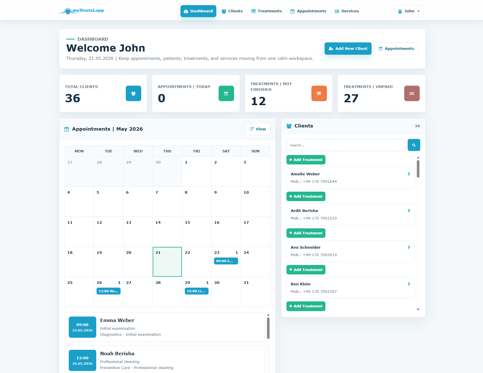 dental.365soft.de dashboard overview